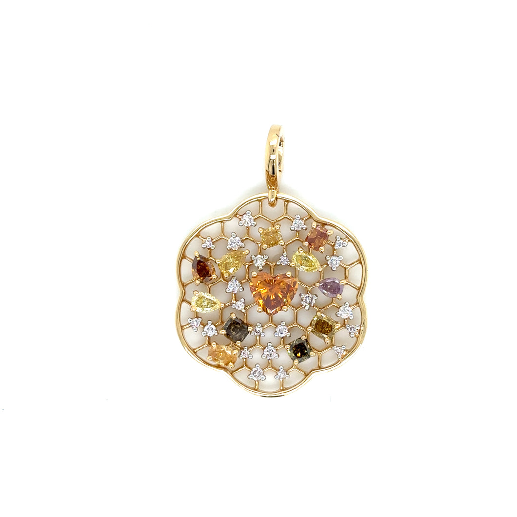 pendant - golden orange & multi color diamond - 18k yellow gold