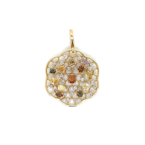 pendant - golden orange & multi color diamond - 18k yellow gold