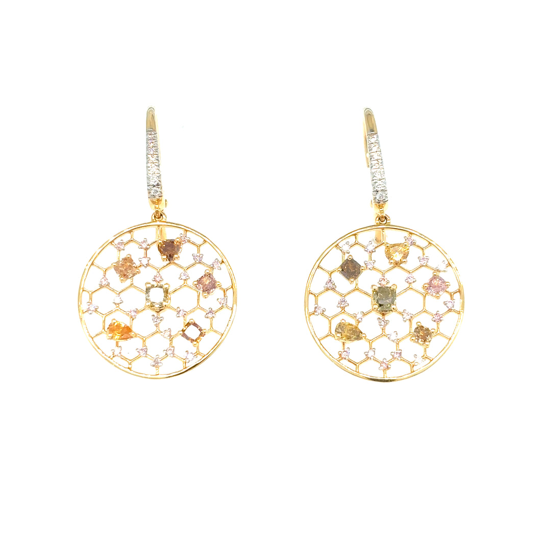 Earrings - 0.26 greenish diamond - 18k yellow gold