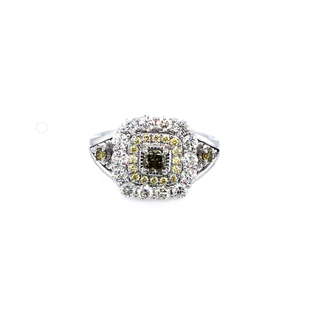 Ring - 0.21ct Fancy Brownish Greenish Yellow Diamond - 18K White Gold