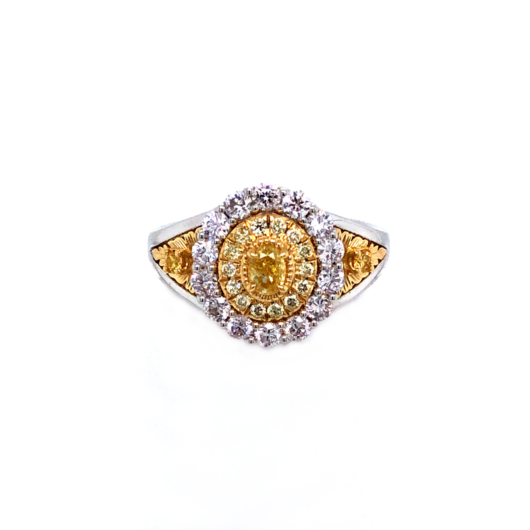 Ring - 0.22ct Fancy Intense Yellow Diamond - 18K White & Yellow Gold