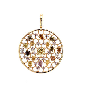 Pendant - Green & Fancy Coloured Diamond - 18K Yellow Gold