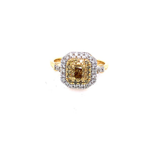 Ring - 0.52ct Fancy Deep Brownish Greenish Yellow Diamond - 18K Yellow Gold