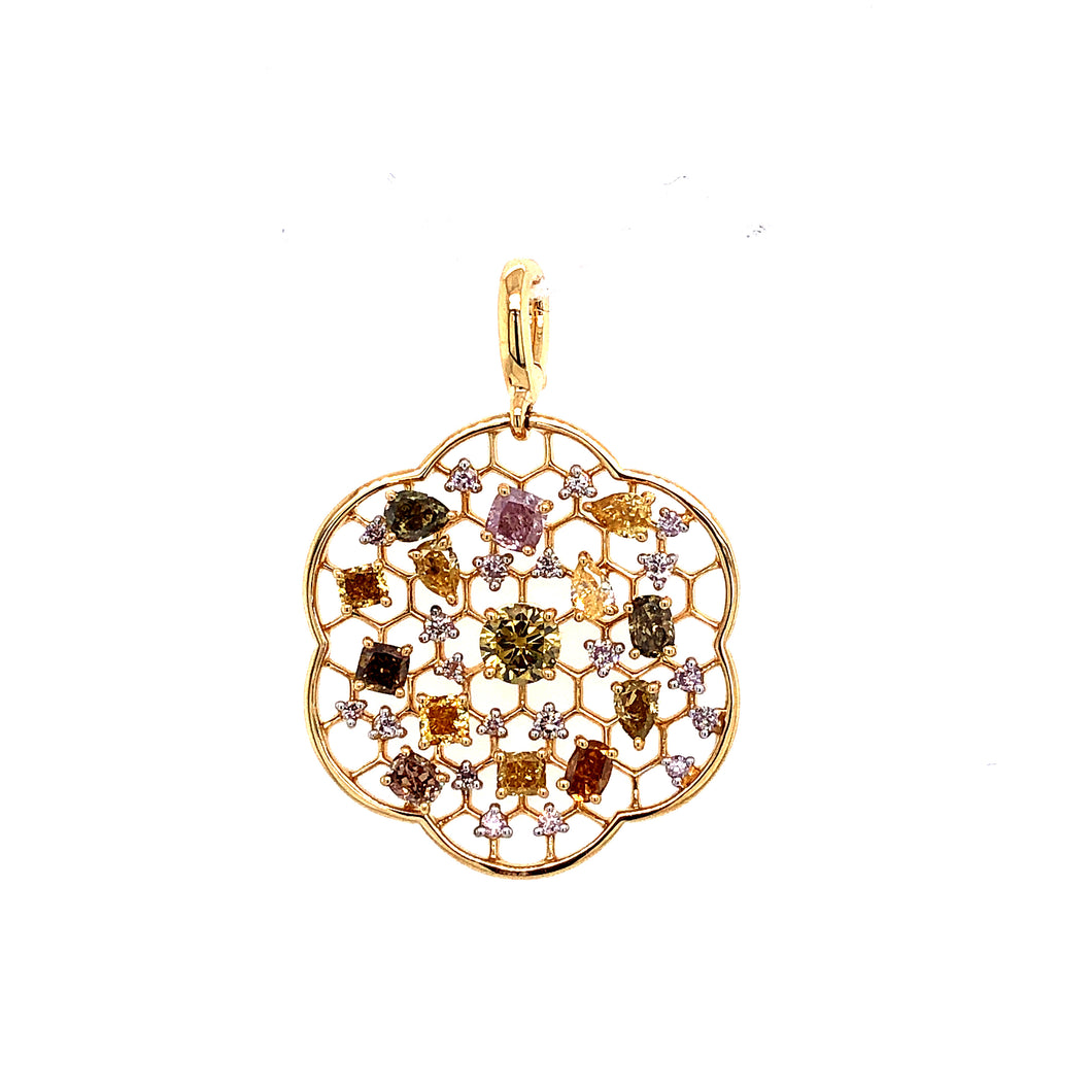 Pendant - Green & Fancy Coloured Diamond - 18K Yellow Gold