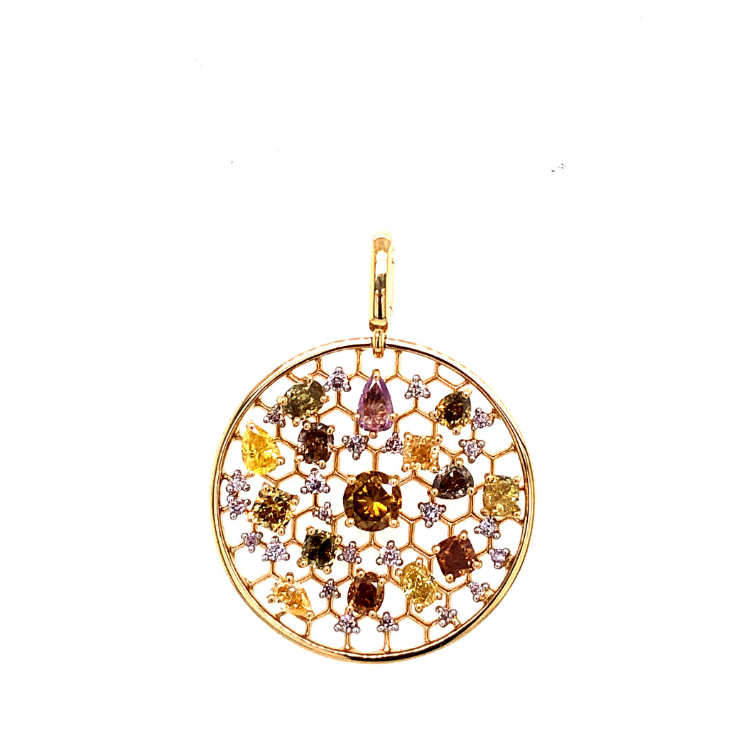 Pendant - Orange & Fancy Coloured Diamond - 18K Yellow Gold