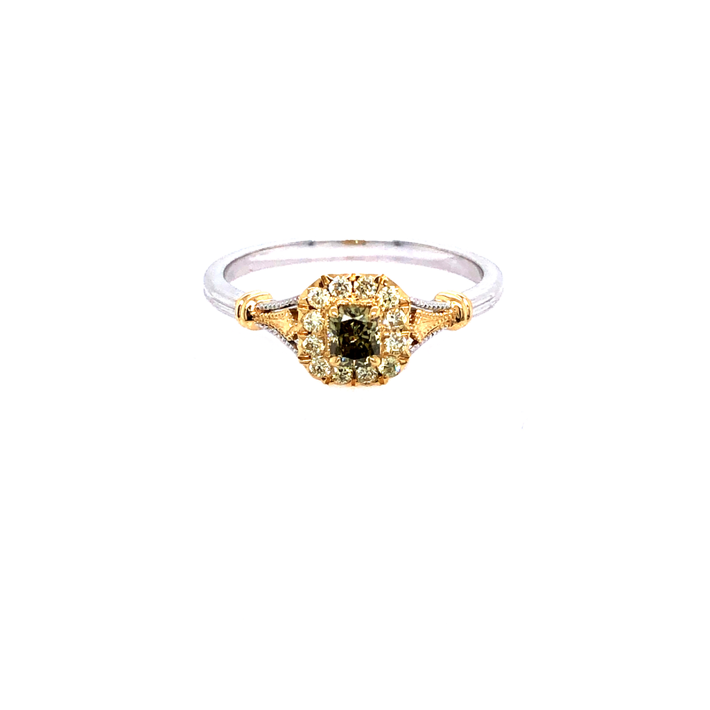 Ring - 0.25ct Green Diamond - 18K White & Yellow Gold