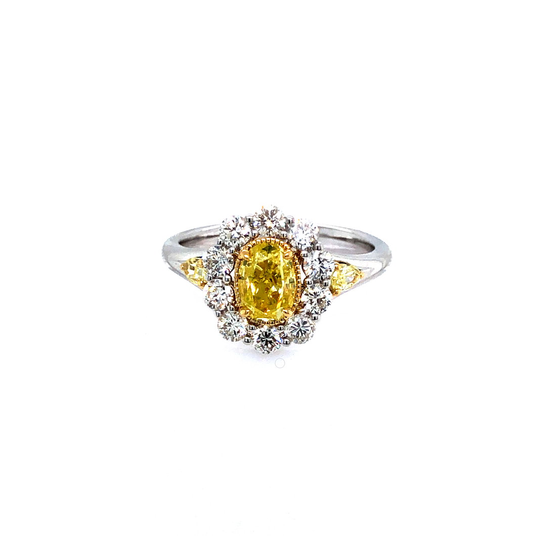 Ring - 1.05ct Fancy Intense Greenish Yellow Diamond - 18K White & Yellow Gold