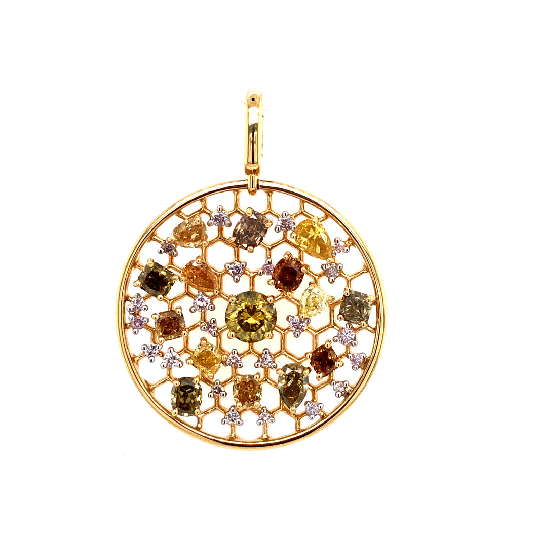 Pendant - Golden Green & Fancy Coloured Diamond - 18K Yellow Gold