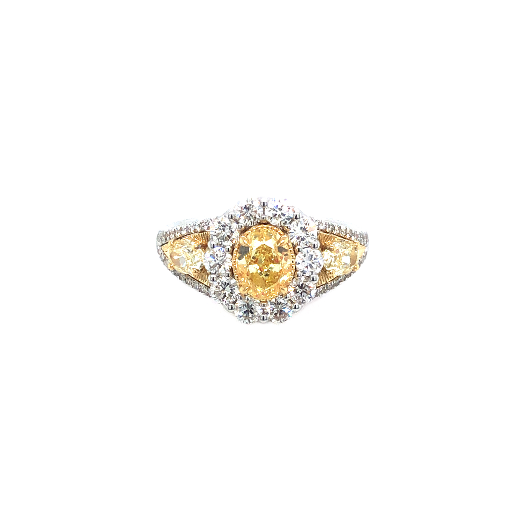 Ring - 1.00ct Fancy Intense Yellow Diamond - 18K White & Yellow Gold