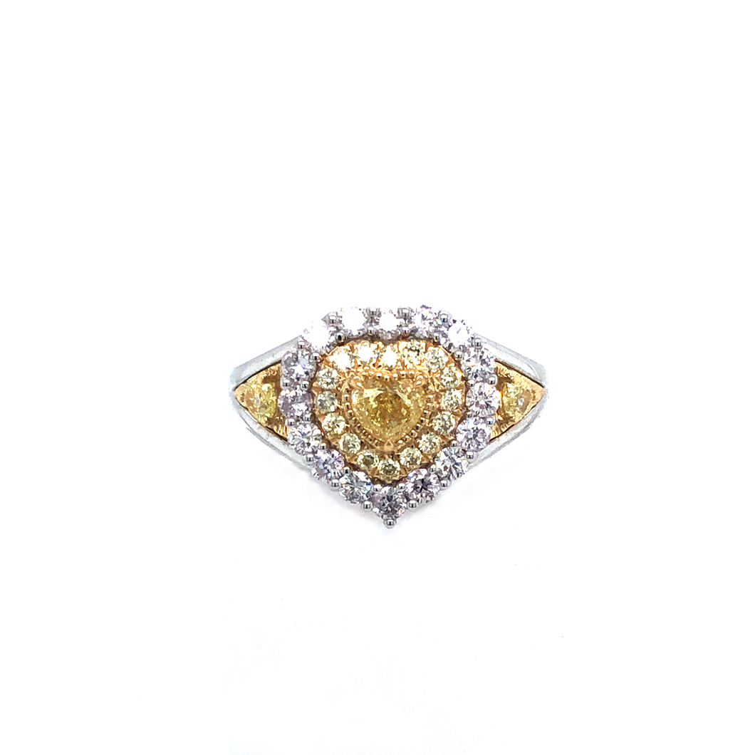 Ring - 0.38ct Fancy Intense Yellow Diamond - 18K White & Yellow Gold