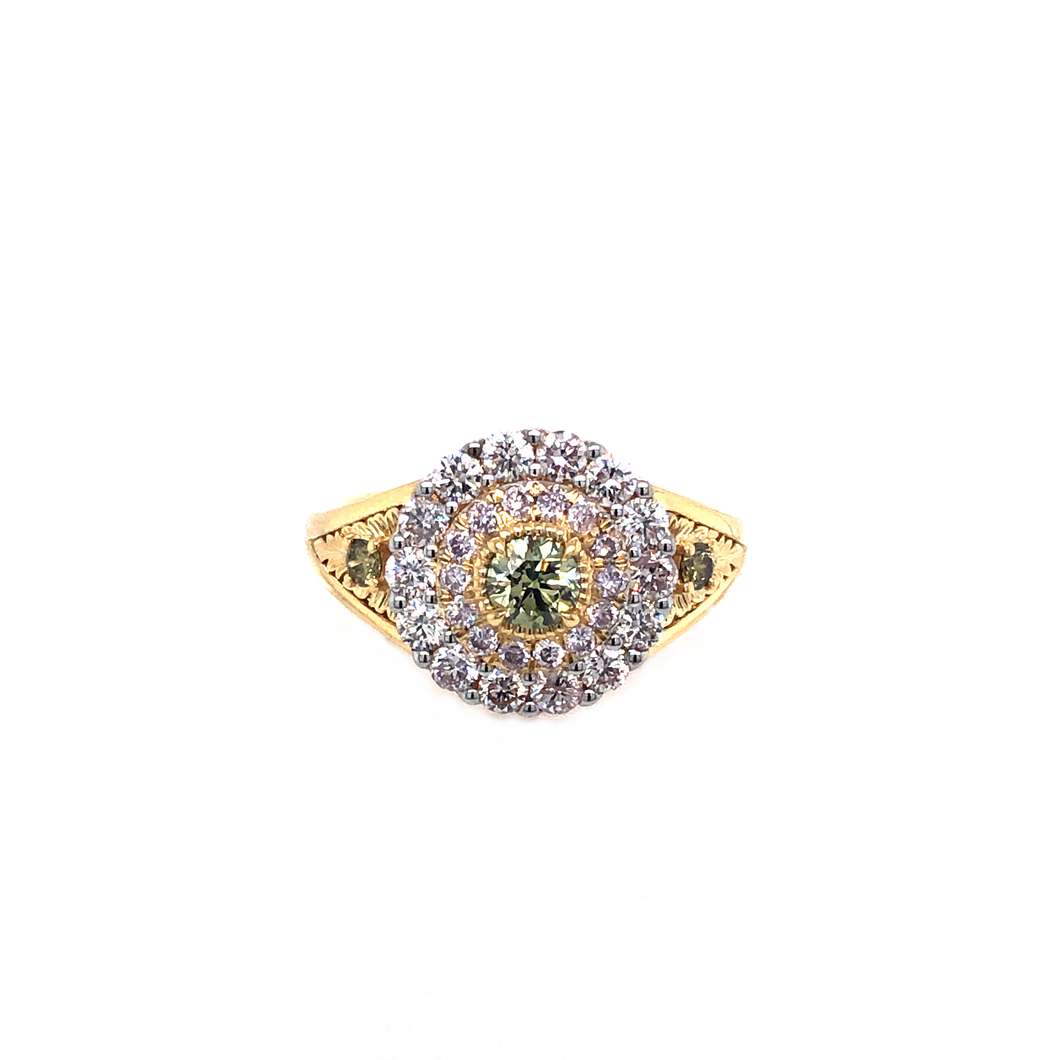 Ring - 0.28ct Fancy Grayish Greenish Yellow (Chameleon) Diamond - 18K Yellow Gold