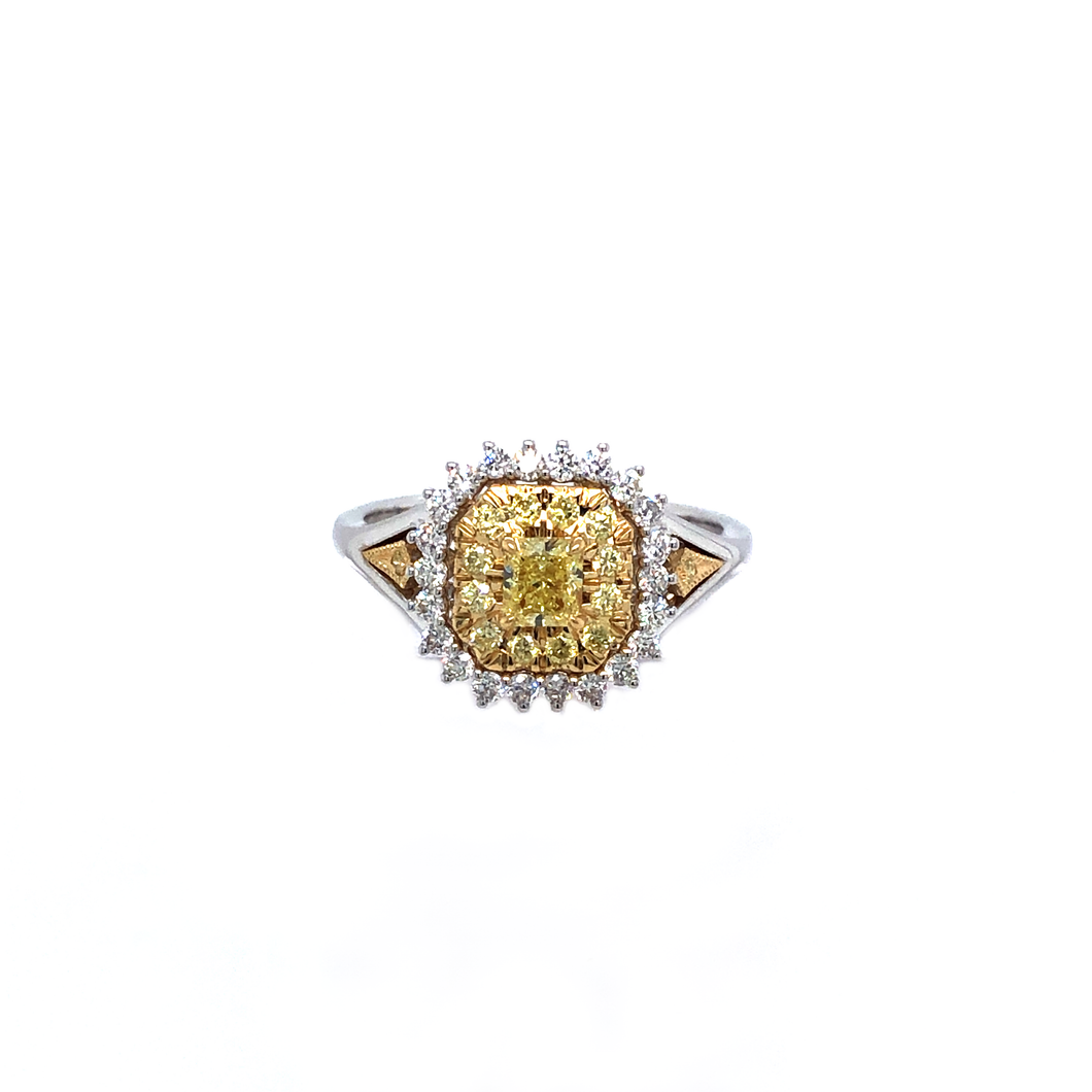 Ring - 0.34ct Fancy Yellow Diamond - 18K White & Yellow Gold