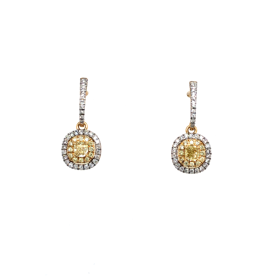 Earrings - 0.49ct Fancy Yellow Diamond - 18K Yellow Gold