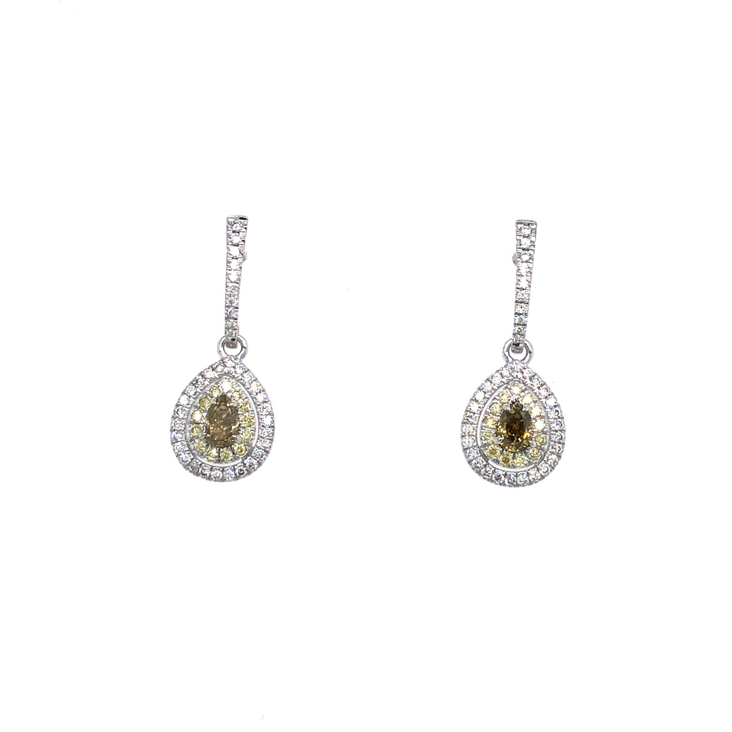 Earrings - 0.49ct Fancy Deep Brownish Yellow Diamond - 18K White Gold