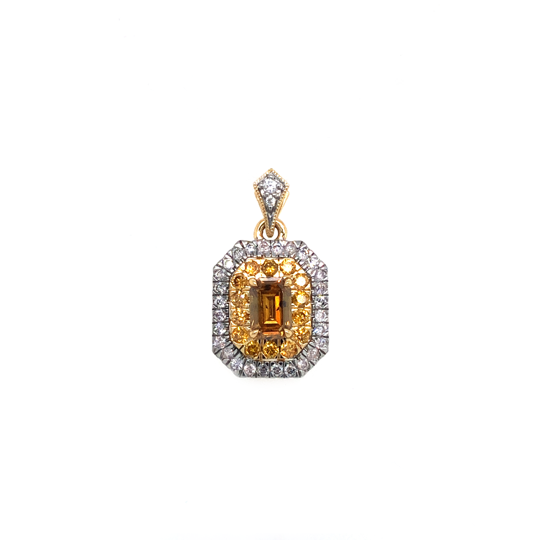 Pendant - 0.60ct Fancy Deep Brownish Yellowish Orange Diamond - 18K Yellow & White Gold